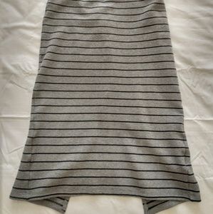 Pencil skirt with banded waist Gray w black stripe